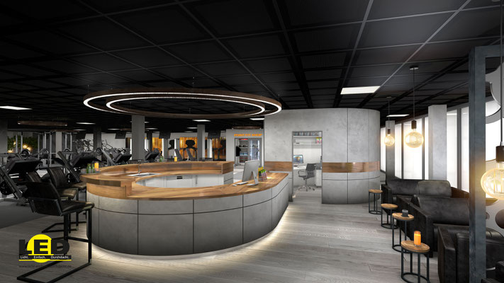 Visualisierung eines Fitness-Studios, Thekenbereich