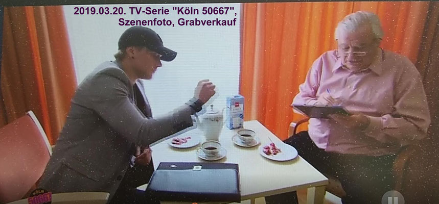 2019.03.20. TV-Serie Köln 50667, Szenenfoto, Grabverkauf, "Rentner im Altersheim"
