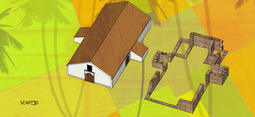 Ermita San Antonio de Padua: vista isométrica de las ruinas y iglesias reconstruida_SCAPE3D