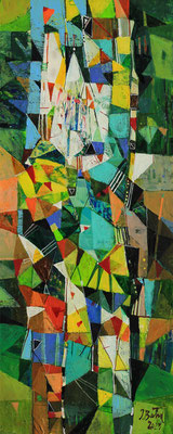 Allegro, 2025, Mischtechnik auf Holz, 40 x 16 cm