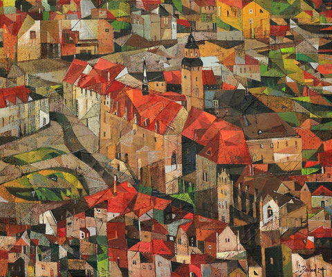 Ansicht Zeitz, 2025, Mischtechnik auf Leinwand, 50 x 60 cm