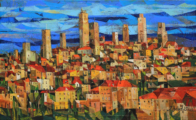 San Gimignano, 2025, Mischtechnik auf Leinwand, 38 x 62 cm