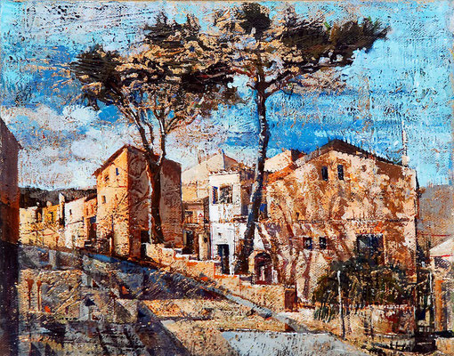 Mallorquinische Dorfstraße, 2010, Mischtechnik auf Leinwand, 25 x 30 cm