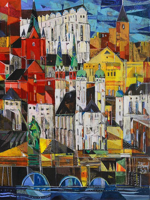 Halle, die Stadt, Radierung, koloriert, 40 x 30 cm