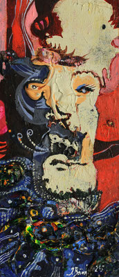 Trapper, 2025, Mischtechnik auf Holz, 28 x 12 cm
