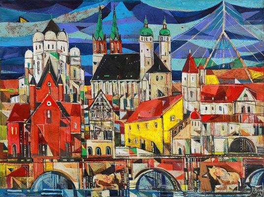 Halle an der Saale, 2023, Radierung, koloriert, 30 x 40 cm