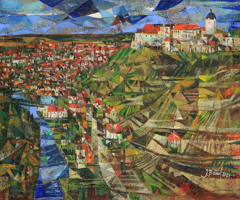 Blick zur Neuenburg, 2024, Mischtechnik auf Leinwand, 50 x 60 cm