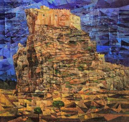 Castello Mussomeli, 2022, Mischtechnik auf Hartfaser, 83 x 87 cm
