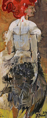Das Federkleid, 2014, Mischtechnik auf Holz, 22 x 9 cm