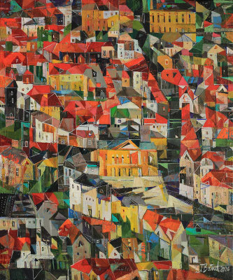Halle, Blick zur Oper, 2026, Mischtechnik auf Leinwand, 60 x 50 cm