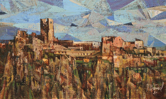 Pollina, 2021, Mischtechnik auf Hartfaser, 14 x 24 cm