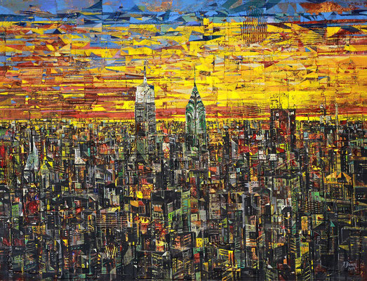 Abend in New York, 2019, Mischtechnik auf Leinwand, 100 x 130 cm
