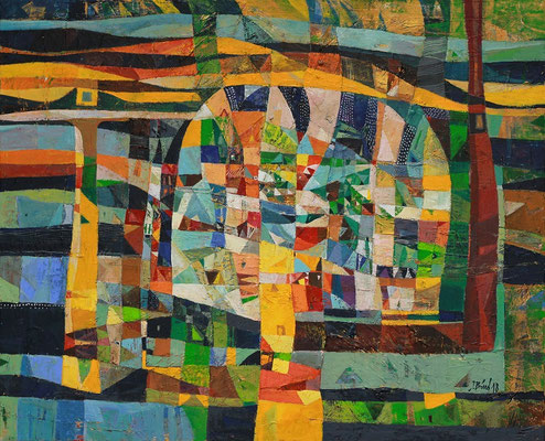 Frühling lässt sein blaues Band..., 2018, Mischtechnik auf Leinwand, 90 x 110 cm
