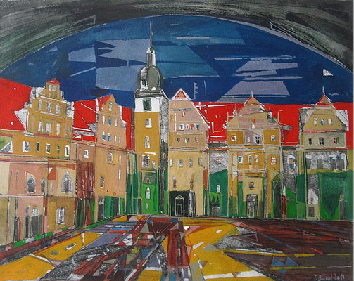 Merseburg, Schloßhof, Radierung, koloriert, 20 x 25 cm