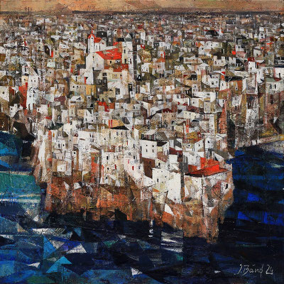 Polignano a Mare, Apulien, 2024, Mischtechnik auf Leinwand, 50 x 50 cm