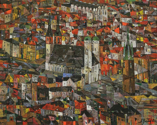 Marktplatz, 2026, Mischtechnik auf Leinwand, 40 x 50 cm