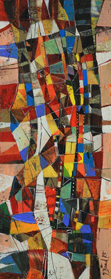 Spalier, 2025, Mischtechnik auf Holz, 40 x 16 cm