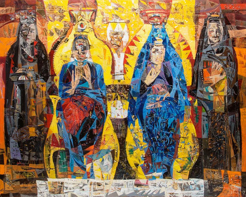 Audienz, 2009, Mischtechnik auf Leinwand, 160 x 200 cm