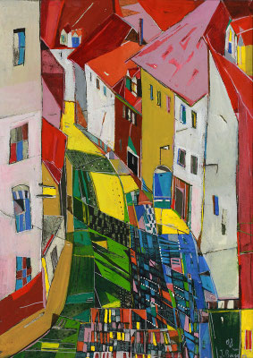 Altstadt, Radierung, koloriert, 30 x 21 cm