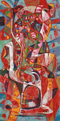Die Pfaueninsel, 2017, Mischtechnik auf Leinwand, 120 x 60 cm
