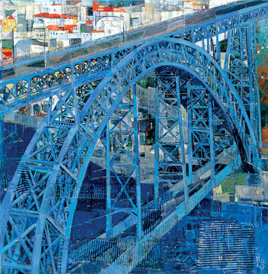 Brücke in Porto, 2003, Mischtechnik auf Leinwand, 100 x 100 cm