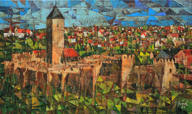 Burg Giebichenstein, 2024, Mischtechnik auf Leinwand, 30 x 50 cm