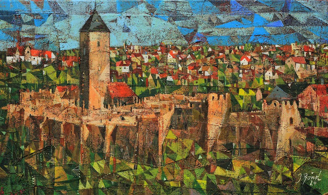 Burg Giebichenstein, 2024, Mischtechnik auf Leinwand, 30 x 50 cm