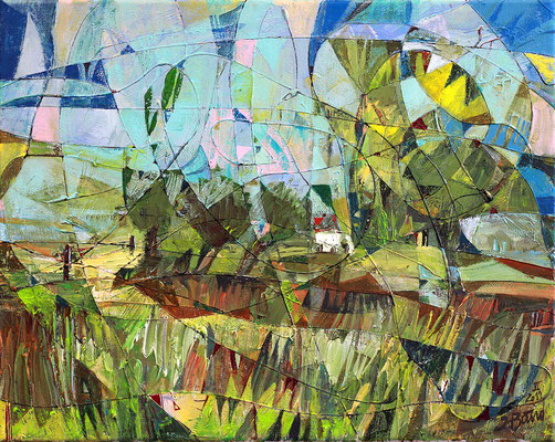 Landschaft mit Weiden, 2011, Mischtechnik auf Leinwand, 40 x 50 cm