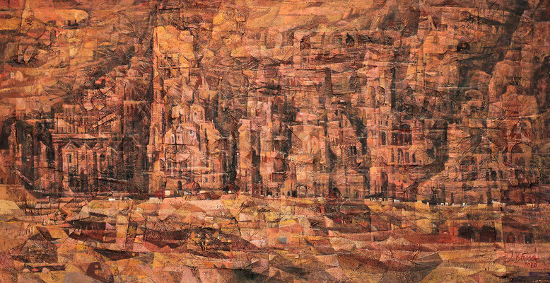 Königsgräber in Petra, 2021, Mischtechnik auf Leinwand, 80 x 155 cm