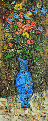 Die blaue Vase, 2021, Mischtechnik auf Holz, 40 x 16 cm