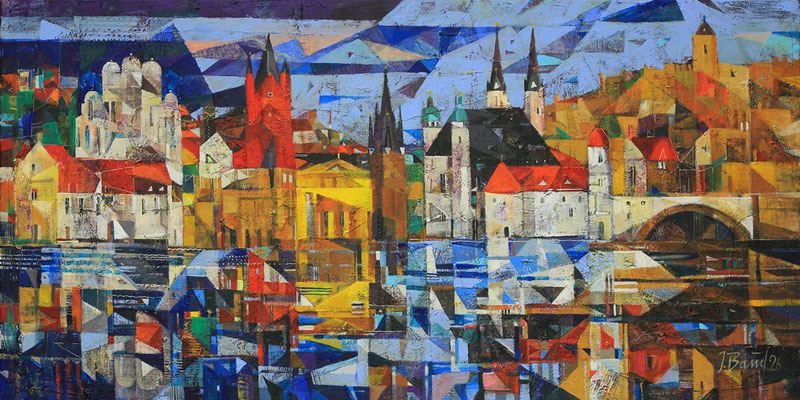 Stadtpanorama, 2026, Mischtechnik auf Leinwand, 60 x 120 cm