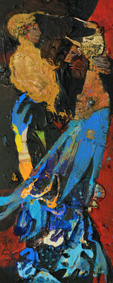 Die Geburt des Gedankens, 2026, Mischtechnik auf Holz, 40 x 16 cm
