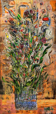 Blumenstrauß, 2008, Plastische Arbeit, Mischtechnik auf Leinwand, 200 x 100 cm