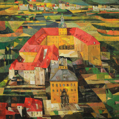 Schloss Moritzburg in Zeitz, 2026, Mischtechnik auf Leinwand, 100 x 100 cm