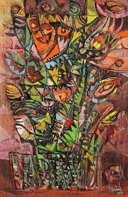 Blumengruß, 2022, Mischtechnik auf Hartfaser, 53 x 34 cm