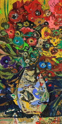 Maiblumen, 2026, Mischtechnik auf Holz, 30 x 15 cm