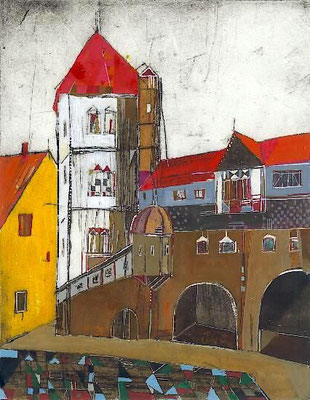 Moritzburg, Radierung, koloriert, 27 x 21 cm