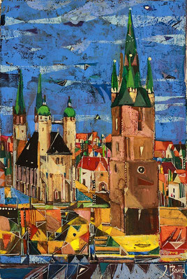 Marktplatz, Radierung, koloriert, 30 x 20 cm