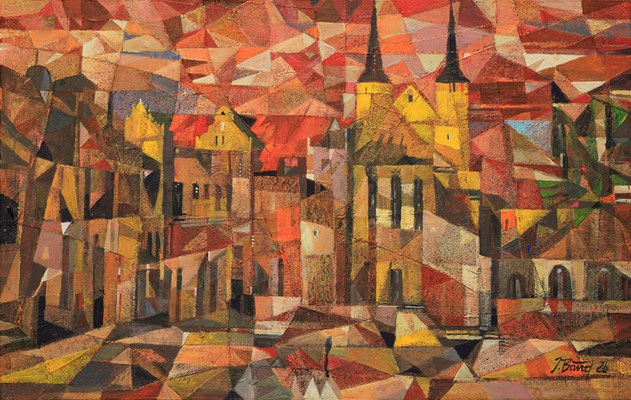 Blick auf den Merseburger Dom, 2026, Mischtechnik auf Leinwand, 40 x 63 cm