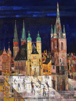 Eiszeit in Halle, 2014, Mischtechnik auf Hartfaser, 80 x 60 cm