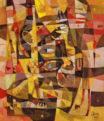 Die chinesische Nachtigall, 2022, Mischtechnik auf Leinwand, 76 x 66 cm