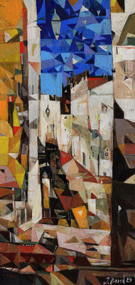 Gasse in Apulien, 2024, Mischtechnik auf Holz, 57 x 27 cm