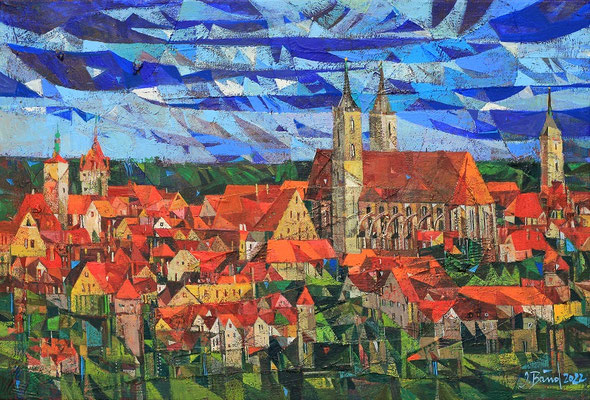 Rothenburg ob der Tauber, 2022, Mischtechnik auf Leinwand, 42 x 62 cm