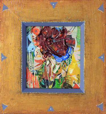 Die rote Blume, 2021, Mischtechnik auf Holz, Motiv: 14 x 12 cm Rahmen: 22 x 20 cm