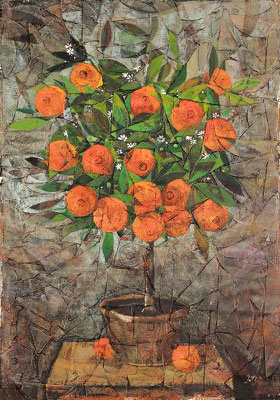 Orangenbaum, 2013, Mischtechnik auf Hartfaser, 70 x 50 cm