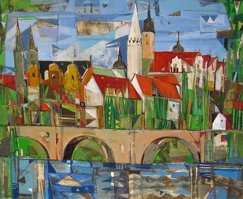 Merseburg, Radierung, koloriert, 20 x 25 cm