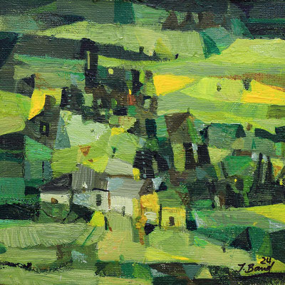 Im Fichtelgebirge I, 2024, Mischtechnik auf Hartfaser, 13 x 13 cm