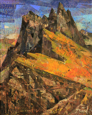 Seceda, Südtirol, 2024, Mischtechnik auf Leinwand, 30 x 24 cm