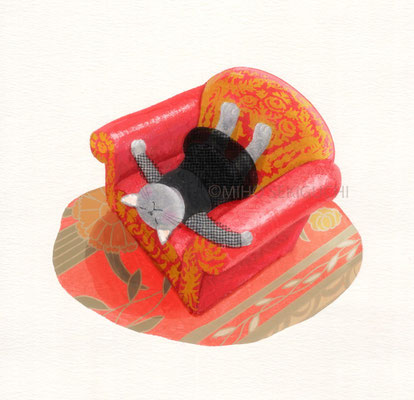 くつろぎすぎている子猫　イラスト