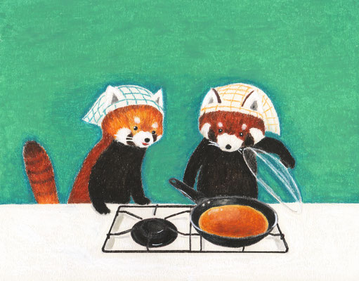 レッサーパンダとホットケーキ　イラスト